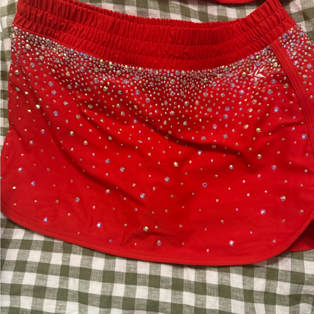 Sparkling Red Skirt with Rhinestones